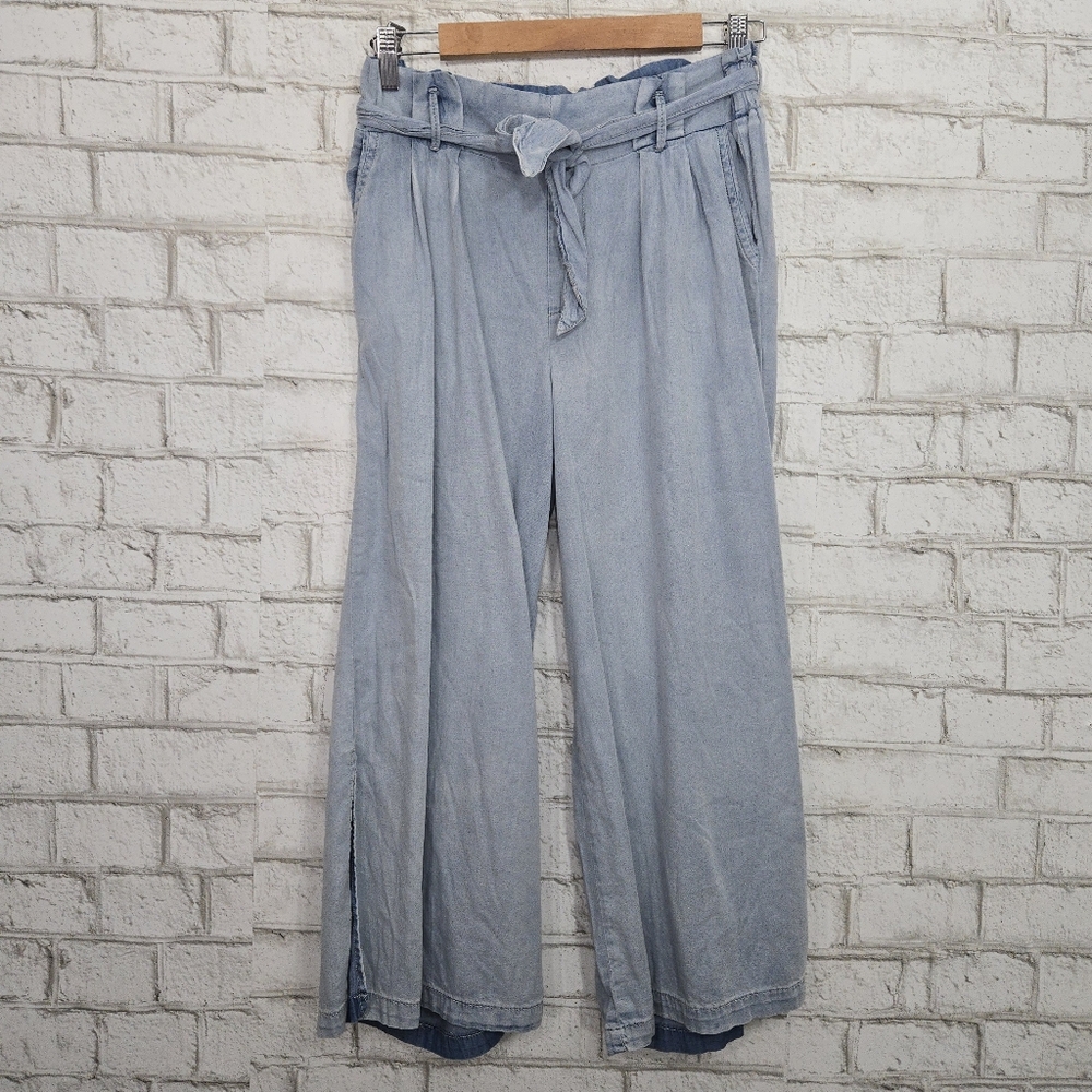 Rewash Light Blue Wide Leg Tie Waist Pants
